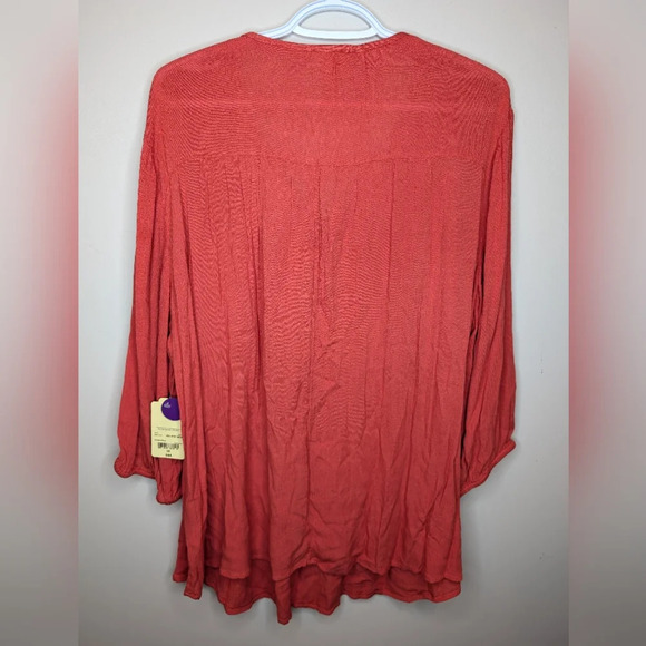 NWT St. Johns Bay Dark Coral White Embroidered Boho Tunic Top 0X Womens - Picture 2 of 10